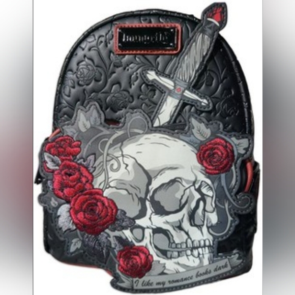 Loungefly Handbags - Loungefly Black and Red Skull Backpack
